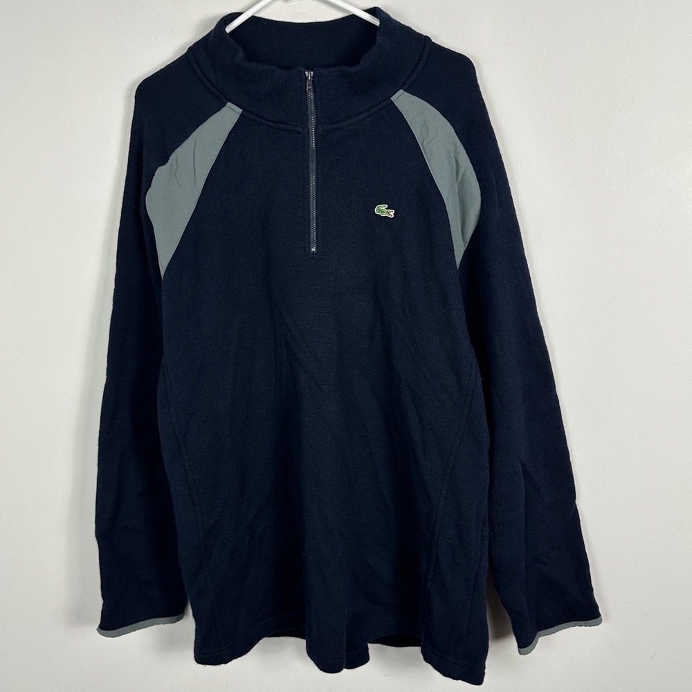 Lacoste Navy Blue Quarter Zip Wool Blend Sweater Mens Size 8 / XXL Knit Pullover